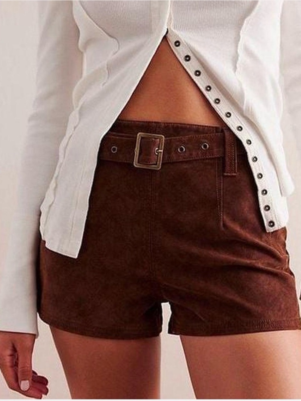 NWT *SOLD OUT* Free People Suede-Look Belted Shorts in Brown